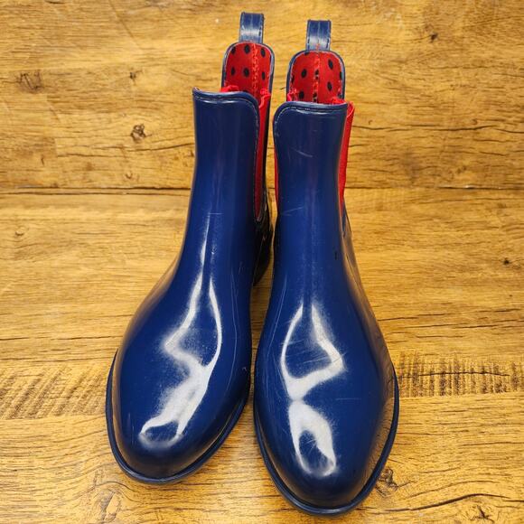 Lauren Ralph Lauren Navy Red Waterproof Rubber Water bootie Rainboot sz 6 - Picture 4 of 10